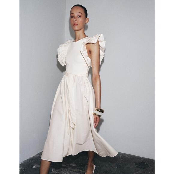 RARE!!! ZARA Ruffled Midi Dress NWT - Picture 1 of 16